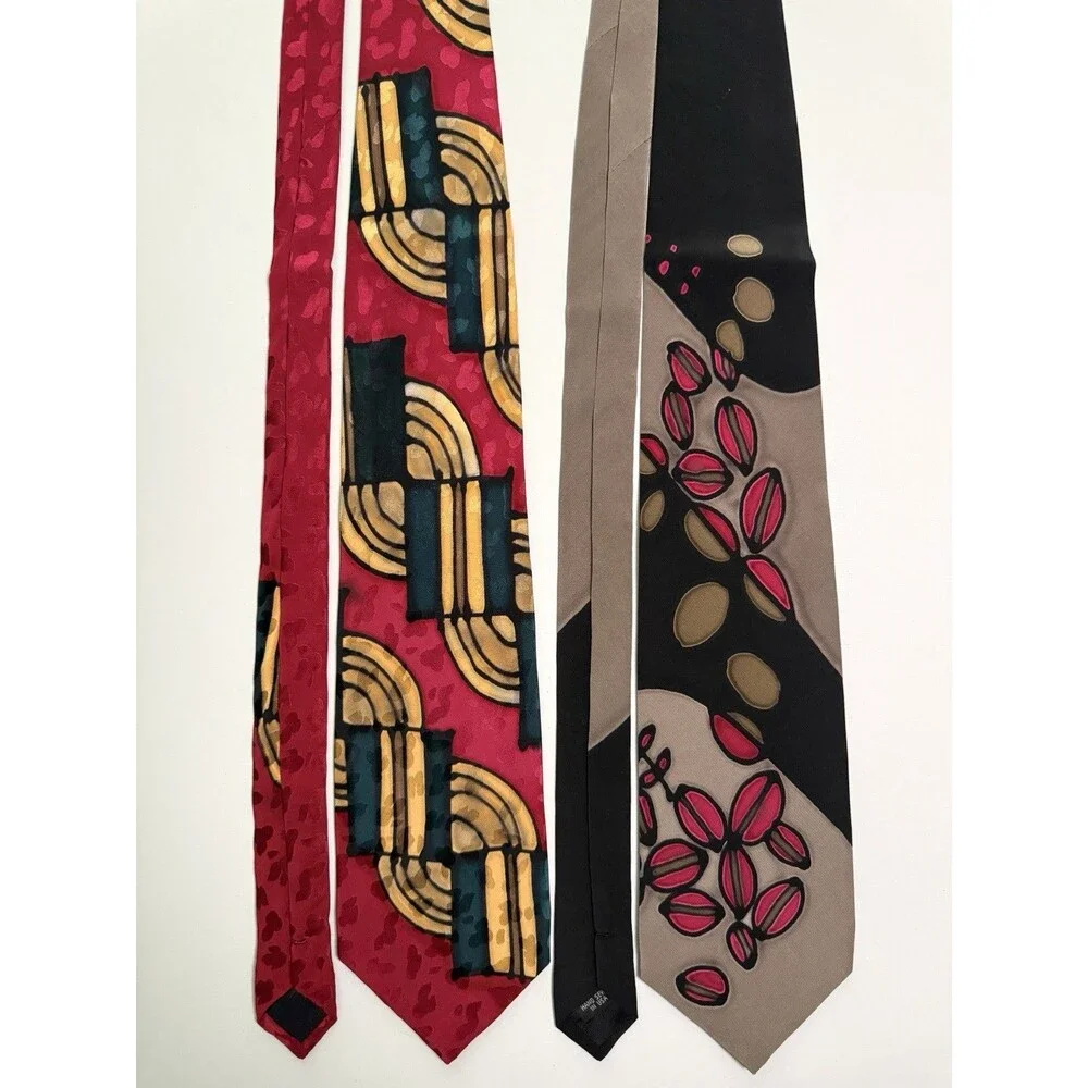 Lot of 2 Robert Daskal Hand Painted Neckties Artist Signed Silk Vintage 90s Y2K